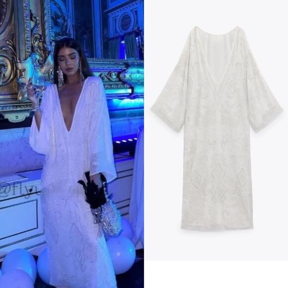 New Zara Beaded Embroidered Maxi Dress Limited edition Blogger Fave Size M-L - Picture 15 of 15